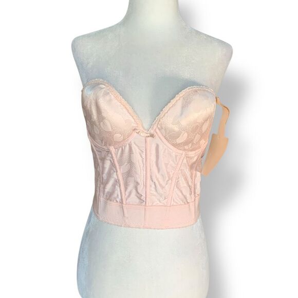 Vintage Deadstock Bustier Corset Cropped Top 36C Iridescent Floral Jacquard Pink